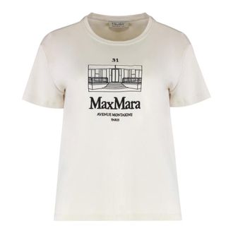 Max Mara Tops, Dames, Wit, M, Katoen, Cotton Crew Neck T-Shirt