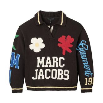 Marc Jacobs Varsity Knit Polo - female - Marc Jacobs - V-neck Knitwear - Brown - L - Knitwear