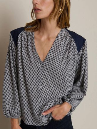 Nation Ltd Twyla Long Sleeve Blouse In Tossed Geo
