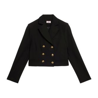 Oltre Jassen, Dames, Zwart, 4Xl, Polyester, Double-breasted cropped blazer