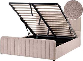 Beliani Ottoman Bed Beige Boucle EU Double Size 4ft6 Tufted Headboard Metal Legs Modern Design LUNAN