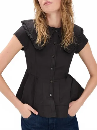 Ganni Cotton Peter Pan Collar Shirt In Black