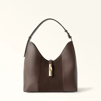 Furla Goccia Shoulder Bag M Toni Espresso Brown Sidney Calf Leather + Suede Woman