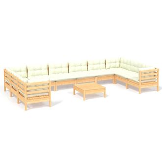 vidaXL Muebles De Jard&iacute;n 11 Piezas Cojines Madera De Pino Color Crema Vidaxl