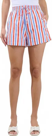 Sugarlips Taliya Drawstring Stripe Shorts In White Red Blue