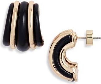 Nordstrom Curved Enamel Hoop Earrings in Black- Gold at Nordstrom Rack