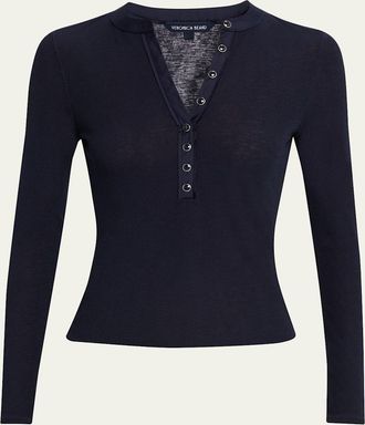 Veronica Beard Drexler Ribbed V-Neck Top