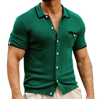 Generic Mens Polo Shirt Black Polo Shirt Long Sleeve 2024 Mens Spring and Summer Fashion Knitted Lapel Striped Short Sleeved Shirt Mens Knitted Tops Mens Rugb