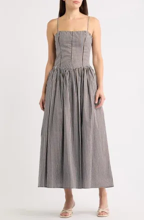 Line & Dot Chandler Fit & Flare Cotton Maxi Dress in Brown Multi at Nordstrom, Size X-Small