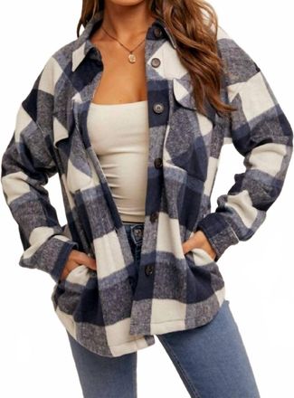 Hem & Thread Jackson Brushed Plaid Shacket In Navy And White