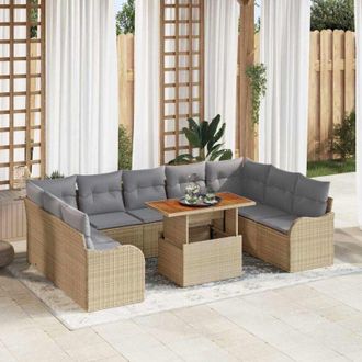 vidaXL Conjunto De Sof&aacute; De Jard&iacute;n 10 Pcs Beige Polirat&aacute;n Vidaxl