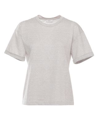 PESERICO Beige Lurex Striped Cotton-Linen T-Shirt