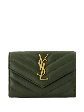 Saint Laurent small Cassandre Matelass&eacute; wallet - women - Lambskin - One Size - Green