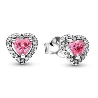 Pandora Elevated Pink Heart Stud Earrings