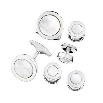 Jan Leslie Round Gemstone Inlay Sterling Cufflinks & Studs in White at Nordstrom