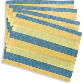 Solino Home Linen Placemats Set of 4, 14 x 19 Inch for Dining Table, Holiday and Everyday Table Decor - Cabana Stripe in Bright Summer Stripe at