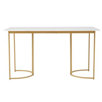 STILVORA Mesa De Comedor Rectangular En Mdf Con Motivo Marmoleado, Patas Doradas Ajustables Y Estructura De Metal - 140&times;80 Cm, Blanco