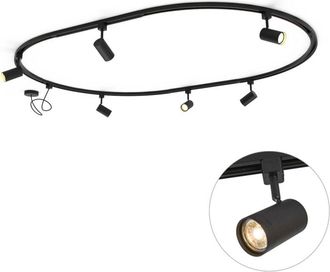 QAZQA Moderno Sistema De Iluminaci&oacute;n De Riel Moderno Con 6 Focos Negros, Monof&aacute;sico, Ovalado 100 Cm - Iconic Jeana Acero /pl&aacute;stico Ovalada Adecuado Para Led