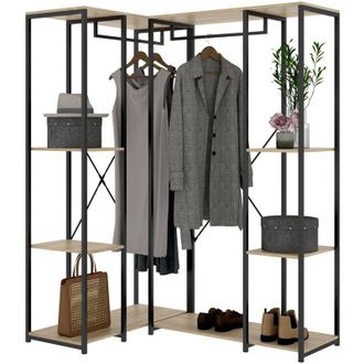 Dmora Guardaroba Grande Hollis, Armadio Camera da Letto 5 Ripiani, Appendiabiti, Cassetti, 130x167h cm Marrone Rovere