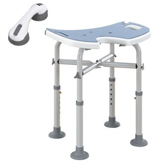 HOMCOM Aluminium Shower Stool For Elderly Disabled Non-Slip Bath Stool Blue - Light Blue | TJ Hughes