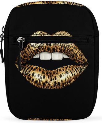 Generic Leopard Print Glittery Llips Trendy Crossbody Bag for Men Women Small Satchel Men Sling Adjustable Shoulder Strap Messenger
