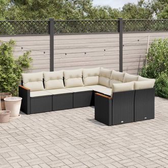 vidaXL Set De Sof&aacute;s De Jard&iacute;n 8 Piezas Y Cojines Rat&aacute;n Sint&eacute;tico Negro Vidaxl