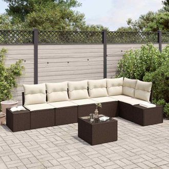 vidaXL Vidaxl - Conjunto De Sof&aacute; De Jard&iacute;n 7 Pcs Marr&oacute;n, Crema Polirat&aacute;n