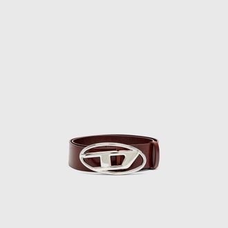 Diesel 3.9cm leather belt with shiny Oval D logo buckle - Belts - Woman - Brown
