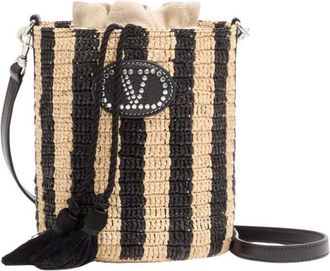 Valentino Garavani Natural/Black Logo Small Bucket Bag