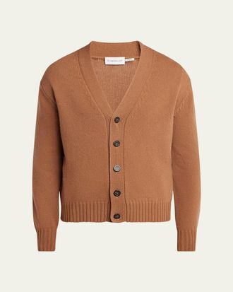 Moncler Mens Leather Logo Wool Knit Cardigan