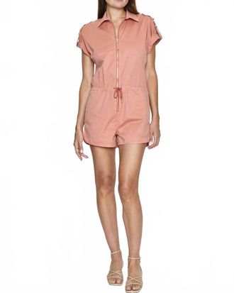 Pistola Denim Meg Short Sleeve Zip Front Romper In Turmeric