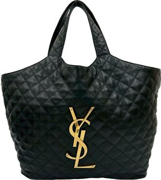 Saint Laurent Black Leather Pouch Tote Bag (Pre-Owned)