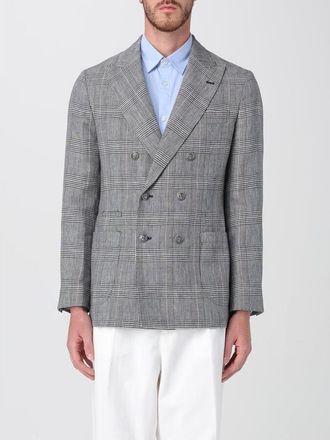 Brunello Cucinelli Gray Plaid Double-Breasted Blazer, Brand Size 50 (US Size 40)