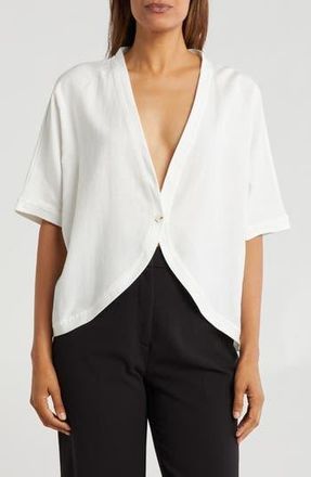 Patrizia Luca Single Button Short Sleeve Cardigan in Off White at Nordstrom Rack, Size Large/x-Large