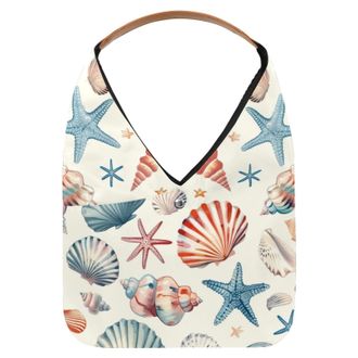 Generic Shell Pattern Reusable Lightweight Grocery Bags - Foldable Into Compact Pouch, Washable & Sturdy, Multipurpose for Shopping and Travel