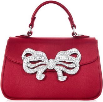 Judith Leiber Satin Bow Top Handle Bag in Silver Crimson at Nordstrom