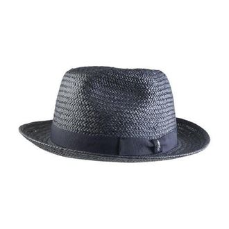 Wigens Mens Classic Straw Fedora with Grosgrain Hatband in Navy at Nordstrom, Size Large