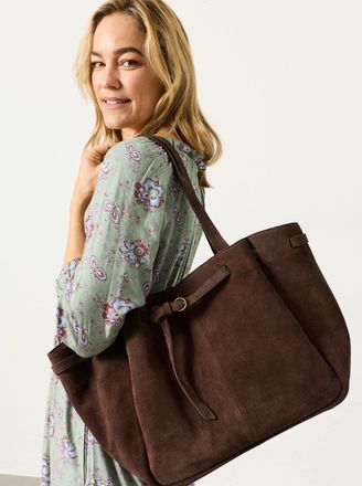 Fat Face FatFace Chocolate Brown Suede Buckle Tote Bag