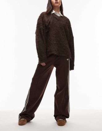 adidas Originals Firebird - Pantaloni sportivi ampi marroni e crema-Rosso