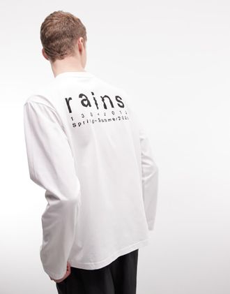 Rains 41490 - T-shirt a maniche lunghe comoda bianca con logo-Bianco