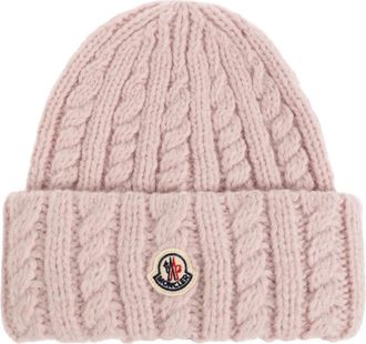 Moncler Muts met logo-patch - Dames - Hoeden - Roze - ONE Size - Wol - Accessoires