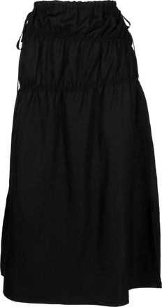 GOEN.J midi ruched straight skirt - women - Viscose/Linen/Flax/Cotton - L - Black