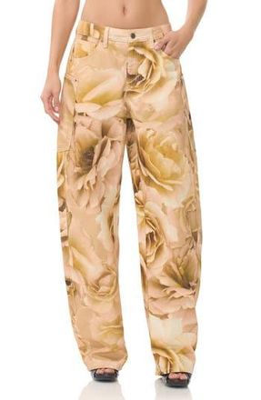 AFRM Bexley Floral Barrel Leg Jeans in Gold Rose Print at Nordstrom Rack, Size 26