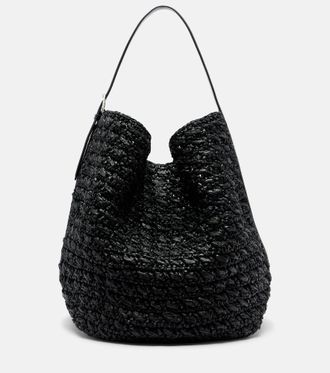 Toteme Belted leather-trimmed raffia tote bag