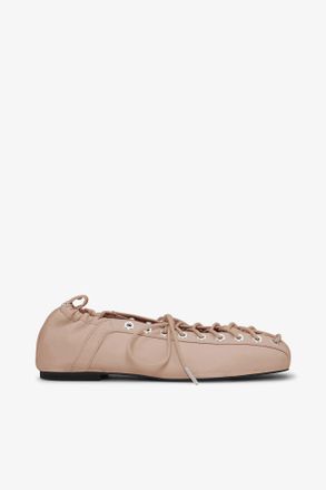 Ganni Beige Lace-Up Ballerinas in