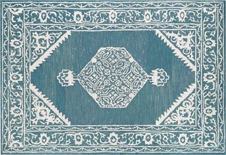 Beliani Alfombra De Lana Blanco Azul 140 X 200 Cm Patr&oacute;n Oriental Hecho A Mano Gevas