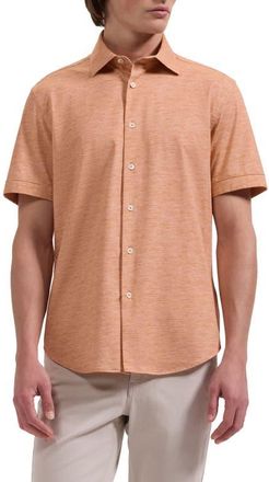Bugatchi Miles OoohCotton Space Dye Short Sleeve Button-Up Shirt in Mango at Nordstrom, Size X-Large