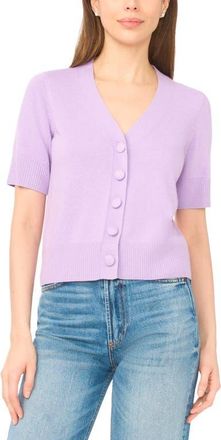 CeCe by Cynthia Steffe Covered Button Short Sleeve Cardigan in French Lavender at Nordstrom, Size Medium