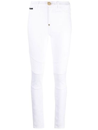 Philipp Plein Biker high-waisted skinny jeans - women - Cotton/Cotton/Polyester/Polyester/Spandex/Elastane/Lyocell - 26 - White