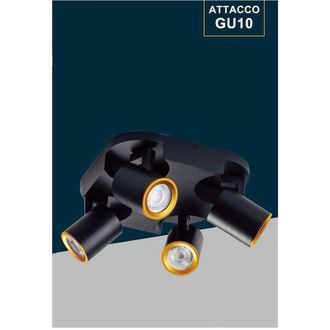 Trade Shop Trade Shop Traesio - Trade Shop - Plafoniera 4 Diffusori Orientabile Soffitto Parete Lampada Gu10 Bianco Nero Th8805 - Negro